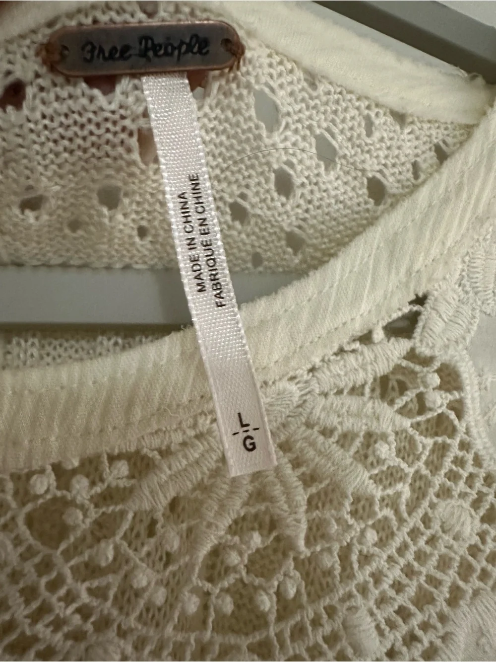 Free People Cream Crochet Lace Bell Sleeve Blouse